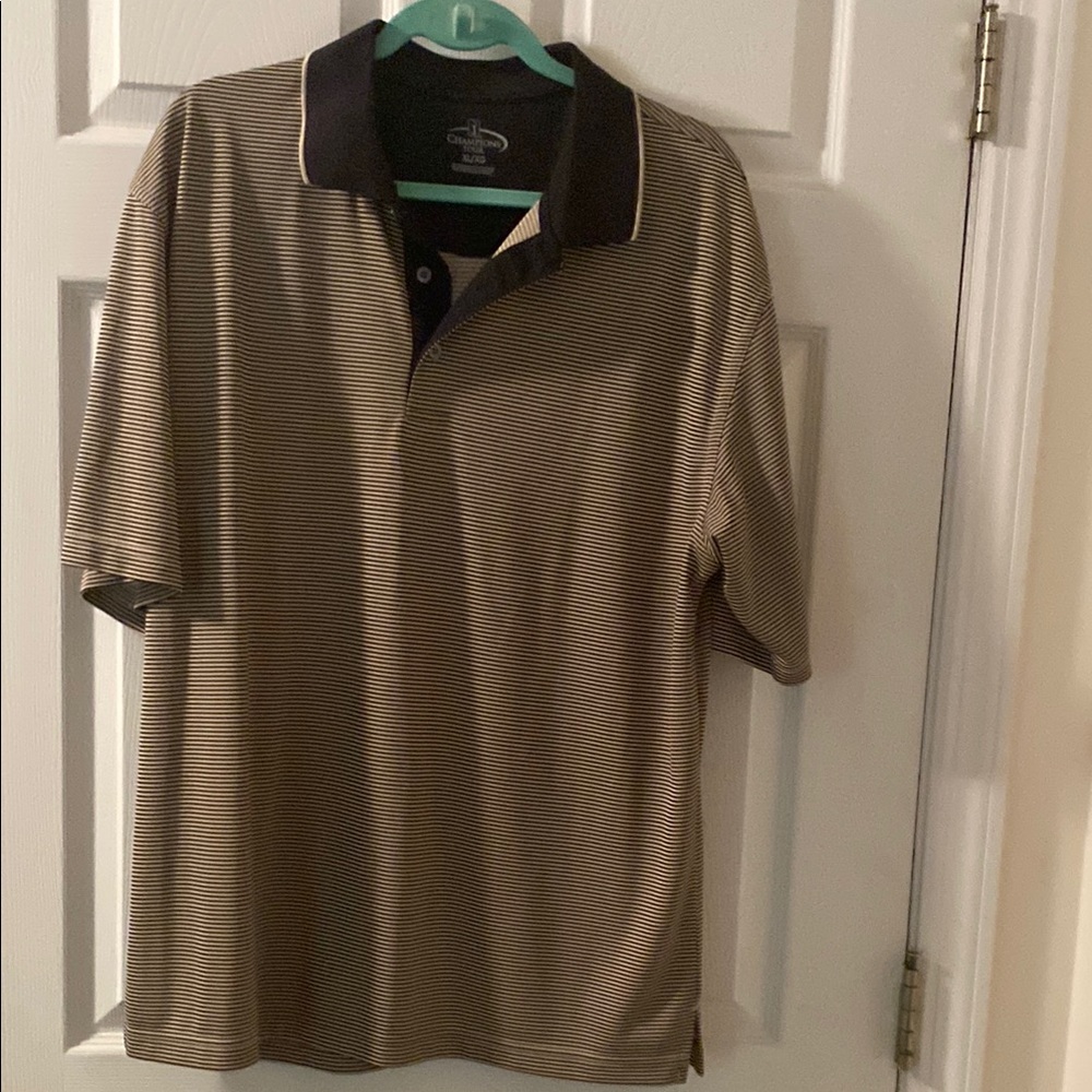 Men's Striped Polo Shirt - Black and Brown
